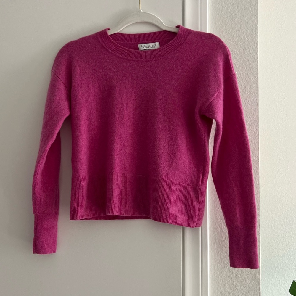 100% Cashmere Rachel Zoe Hot Pink Fuzzy Cozy Sweater Crew Scoop Neck Cardigan